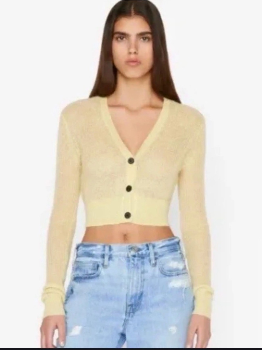 Frame Mohair Shrunken Crop Cardigan Macaron Yellow Size M